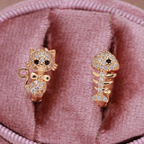 Kitten Fish Zircon Eye Drop Earrings For Girl