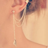 Personality Leaf Tassel Clip Earrings for Women Ear Cuff Bijoux