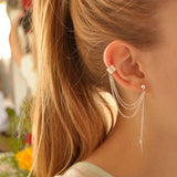 Personality Leaf Tassel Clip Earrings for Women Ear Cuff Bijoux