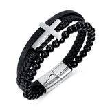 Leather Hand-woven Accessory Bracelet Cross Men's 8.26inch