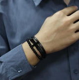 Leather Hand-woven Accessory Bracelet Cross Men's 8.26inch