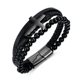 Leather Hand-woven Accessory Bracelet Cross Men's 8.26inch