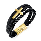 Leather Hand-woven Accessory Bracelet Cross Men's 8.26inch