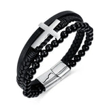 Leather Hand-woven Accessory Bracelet Cross Men's 8.26inch
