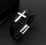 Leather Hand-woven Accessory Bracelet Cross Men's 8.26inch