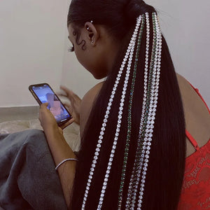Bling Crystal Tassel Hair Chain Bridal Wedding Jewelry for Women