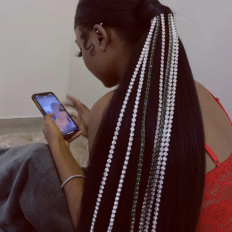 Bling Crystal Tassel Hair Chain Bridal Wedding Jewelry for Women