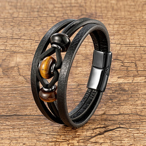 Natural Stone Crystal Bracelet Charm Leather Men's Bracelet