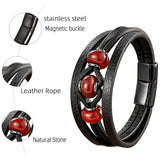 Natural Stone Crystal Bracelet Charm Leather Men's Bracelet