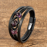 Natural Stone Crystal Bracelet Charm Leather Men's Bracelet