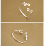 925 Sterling Silver Open Bracelet with 4 Daisy Charms