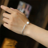 Cat Pearl 925 Sterling Silver Open Bracelet