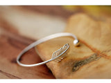 925 Silver Feather Open Bracelet