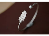 925 Silver Feather Open Bracelet