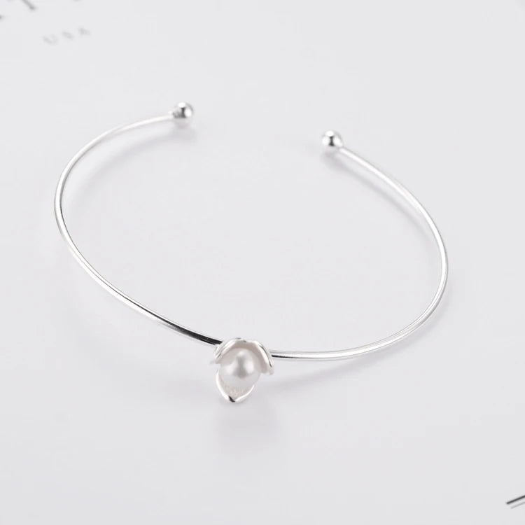Personality Art 925 Silver Female Bar Clover Open Bracelet
