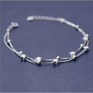Personality 925 Silver Female Bar Double Star Bracelet