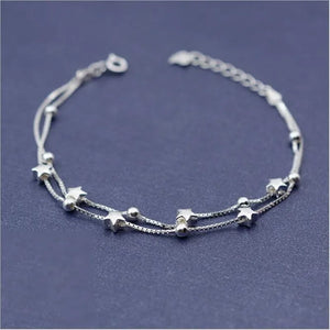 Personality 925 Silver Female Bar Double Star Bracelet