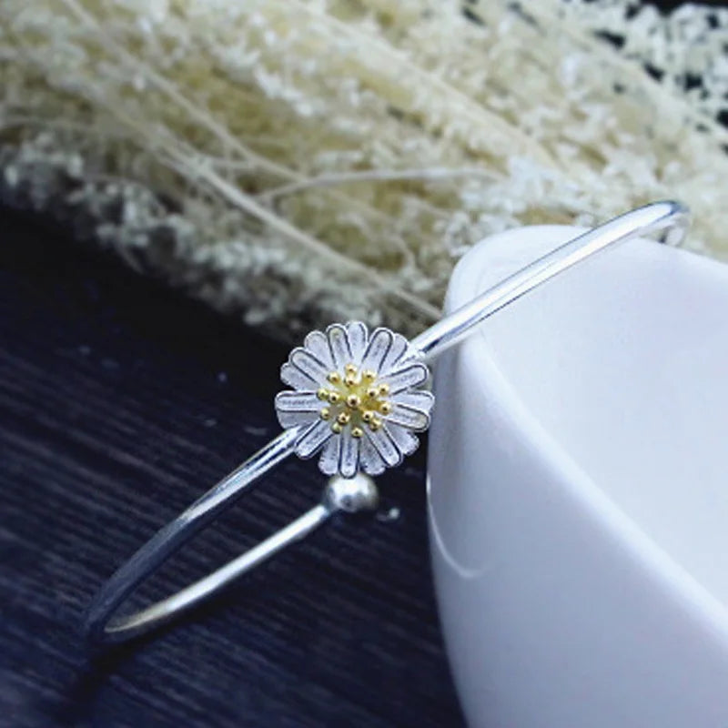Sunflower Bar 925 Silver Bracelet High-Quality Open Design