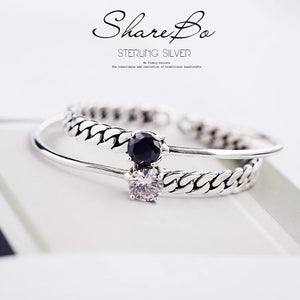 Geometric Zircon Sterling Silver Open Bracelet
