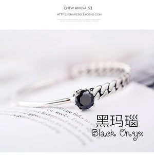 Geometric Zircon Sterling Silver Open Bracelet