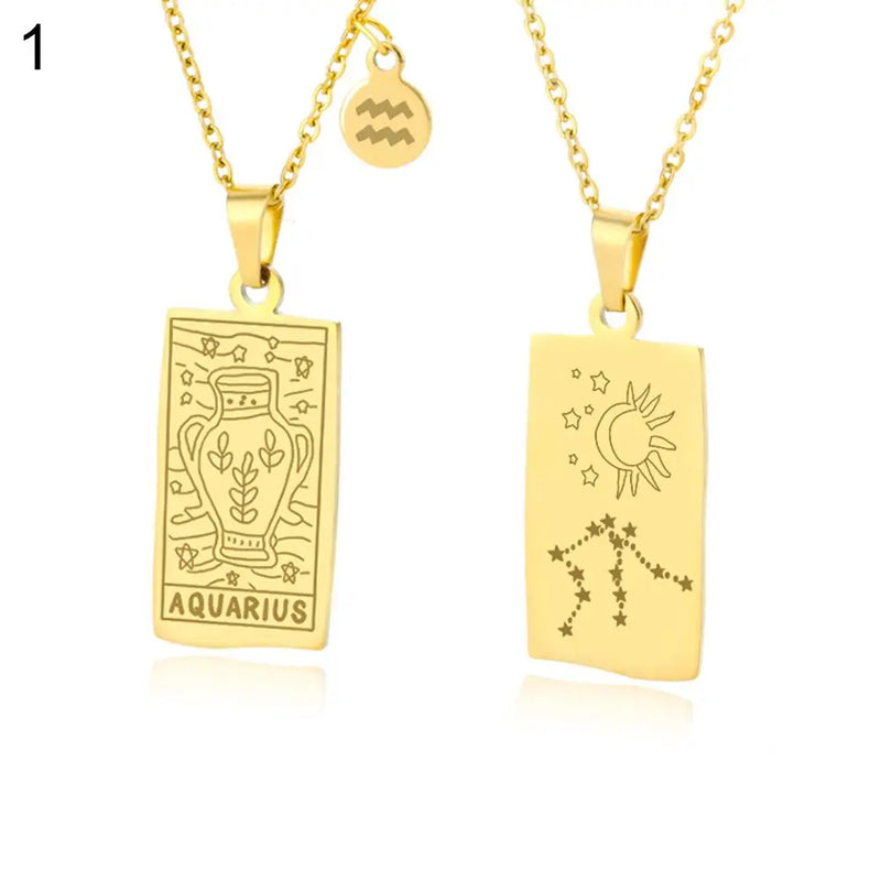 Square Embossment 12 Constellations Zodiac Collar Necklace