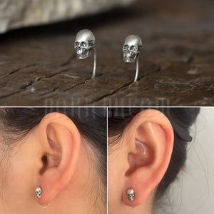 925 Sterling Silver Skeleton Ear Studs Earrings Punk Style