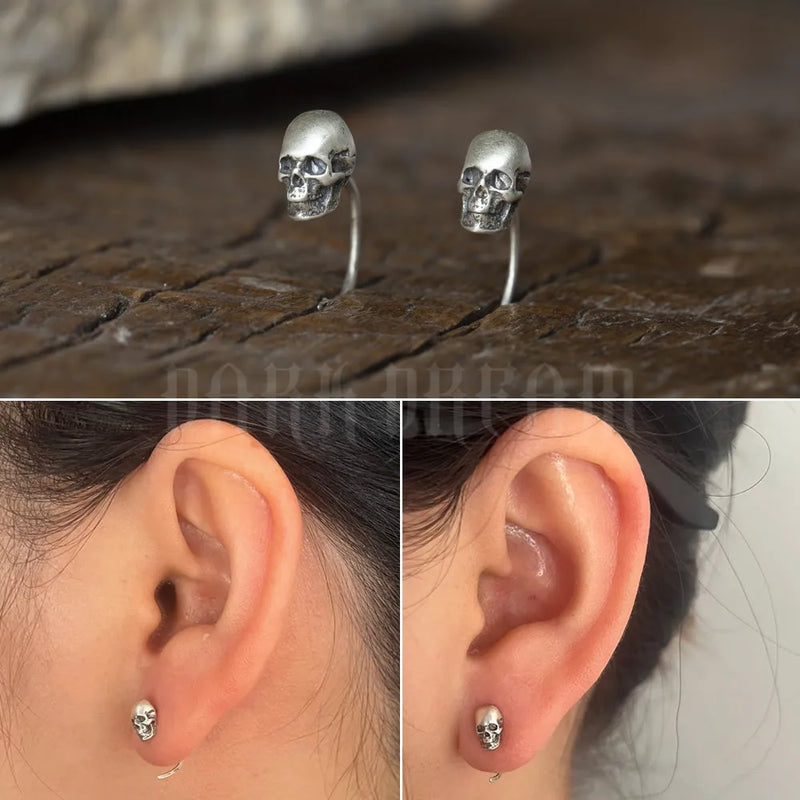 925 Sterling Silver Skeleton Ear Studs Earrings Punk Style