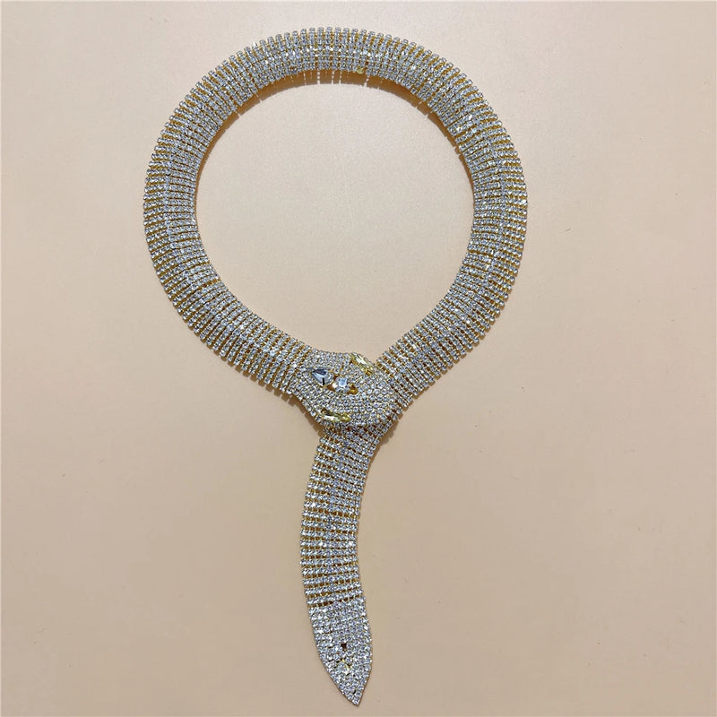 Personality Rhinestone Snake Choker Necklace for Women