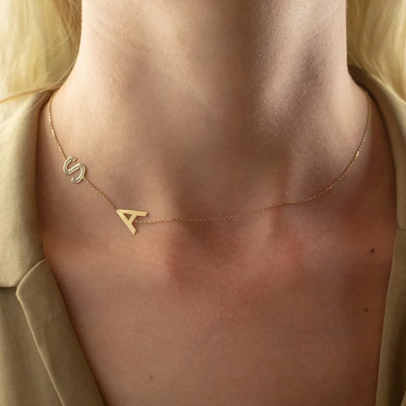 Personality Sideways Initial Necklace Letter Necklace Stainless Steel