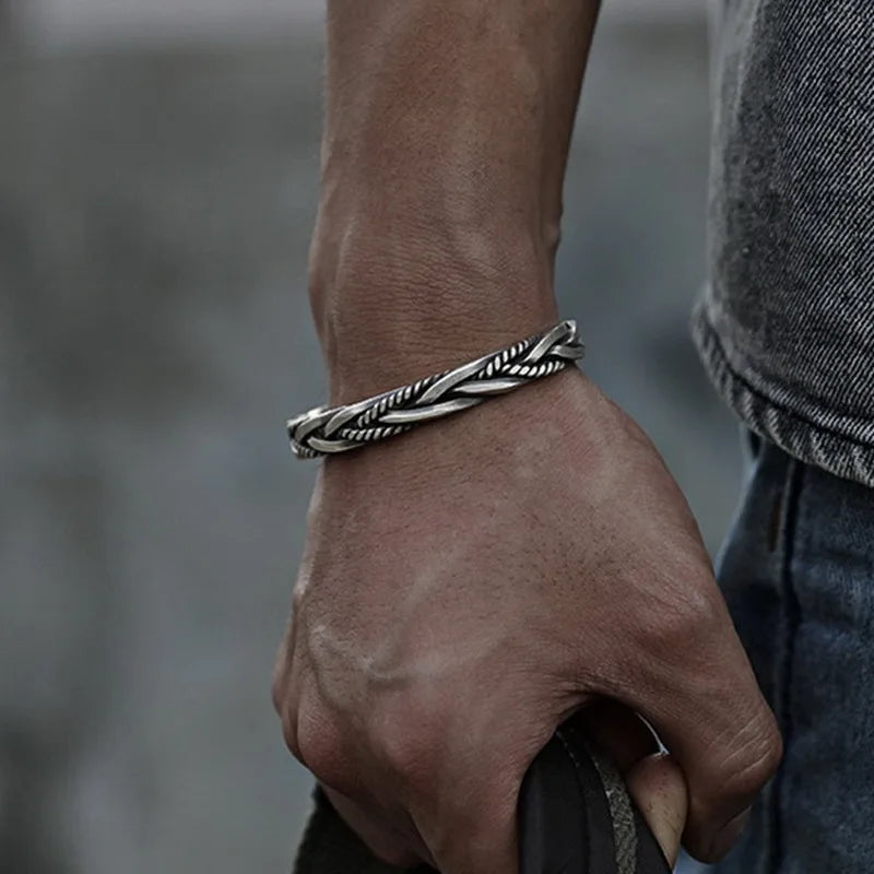 Vintage Retro Thai Style Silver Woven Bracelet