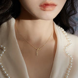 Geometric Pendant Tassel Necklace with Zircon Silver Chain