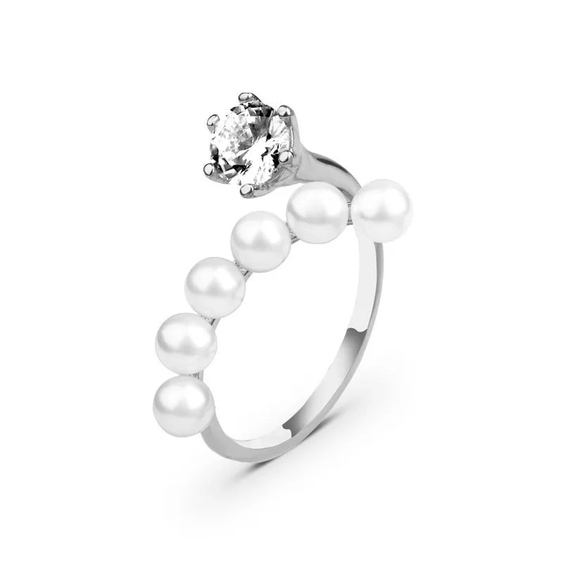 Simulated Pearl Zircon Open Rings For Women