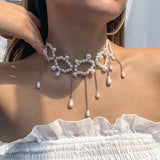 Tassel Pearl Choker Necklace for Women Baroque Pearl Chain Necklace