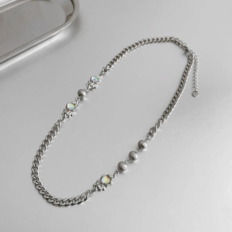 Personality Moonstone Necklace for Woman Hip-hop Metal Chain Pendant