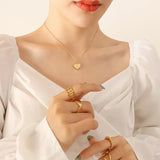 Love Pendant Necklace for Women Stainless Steel Frosted Peach Heart Jewelry