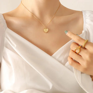 Love Pendant Necklace for Women Stainless Steel Frosted Peach Heart Jewelry