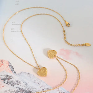 Love Pendant Necklace for Women Stainless Steel Frosted Peach Heart Jewelry