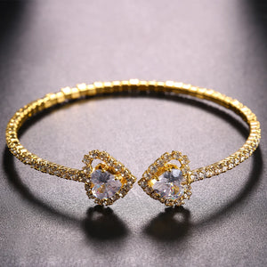 Zircon Heart Cuff Bracelet Bangle Full Rhinestone Opening Bracelet