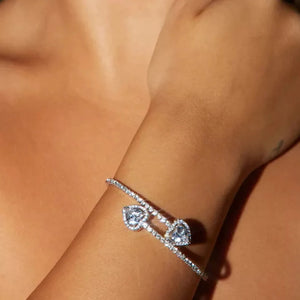 Zircon Heart Cuff Bracelet Bangle Full Rhinestone Opening Bracelet