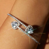 Zircon Heart Cuff Bracelet Bangle Full Rhinestone Opening Bracelet