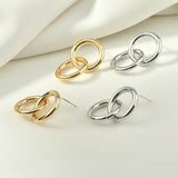 Double Ring Round Tube Silver Needle Earrings DIY Hand-Made Accessories