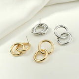 Double Ring Round Tube Silver Needle Earrings DIY Hand-Made Accessories