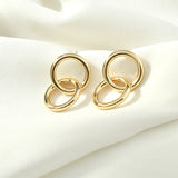 Double Ring Round Tube Silver Needle Earrings DIY Hand-Made Accessories