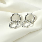 Double Ring Round Tube Silver Needle Earrings DIY Hand-Made Accessories