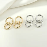 Double Ring Round Tube Silver Needle Earrings DIY Hand-Made Accessories