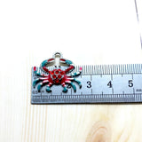Crab Charm Pendant Enamel Metal Rhinestone