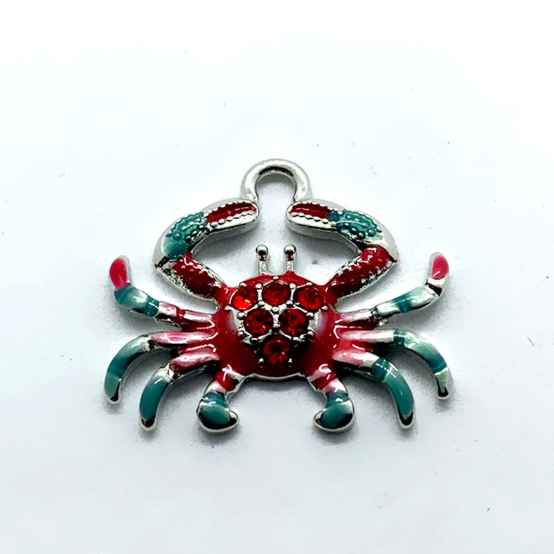 Crab Charm Pendant Enamel Metal Rhinestone