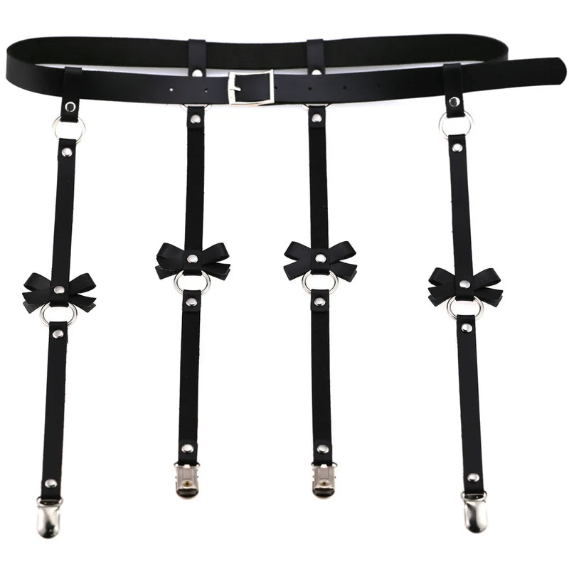 Exaggerated PU Leather Bow Garter Belt