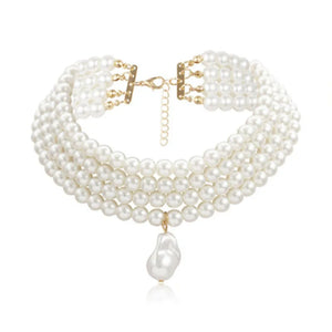Multi-layer beaded necklace with pearl pendant for women