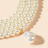 Multi-layer beaded necklace with pearl pendant for women